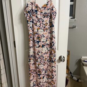 Sage Pink and Navy Floral Maxi Slip Dress